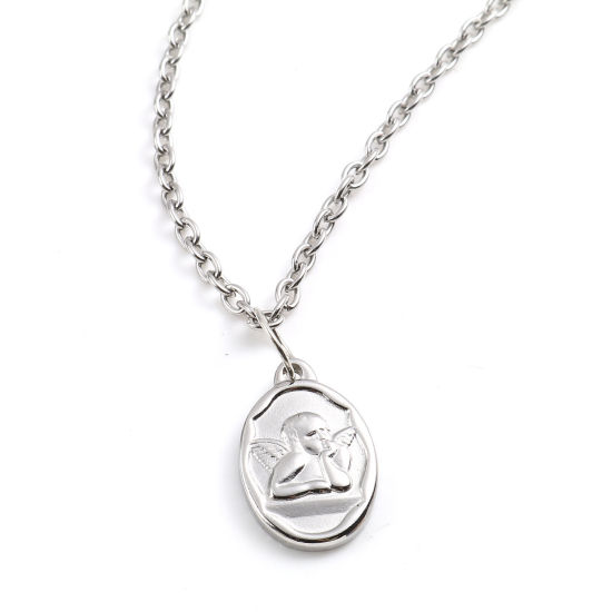 Immagine di Acciaio Inossidabile Religione Charms Ovale Multicolore Angelo 22mm x 15mm, 1 Pz