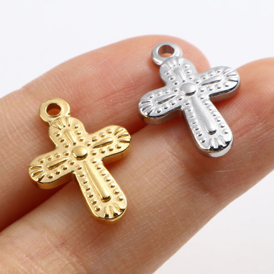 Image de Breloques en Acier Inoxydable Religieux Croix Multicolore 19mm x 13mm , 1 Pièce