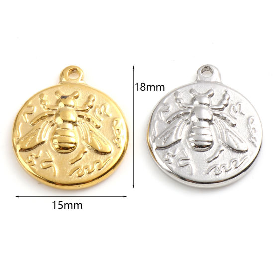 Immagine di Acciaio Inossidabile Insetto Charms Tondo Multicolore Ape 18mm x 15mm, 1 Pz