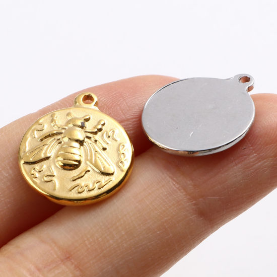 Immagine di Acciaio Inossidabile Insetto Charms Tondo Multicolore Ape 18mm x 15mm, 1 Pz