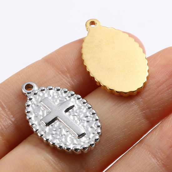 Изображение Нержавеющая Сталь религия религия Подвески Овальные Разноцветный Крест 23мм x 14мм, 1 ШТ