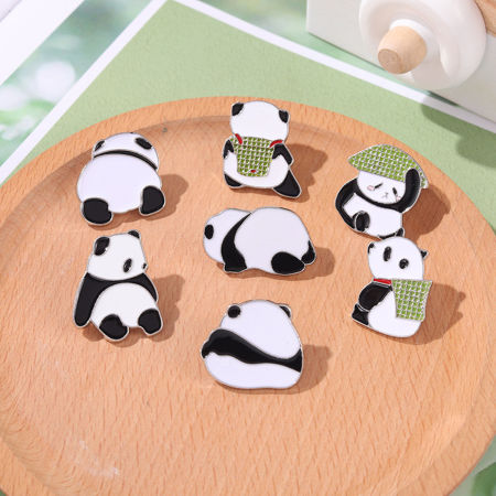 Picture of Zinc Based Alloy Pin Brooches Panda Animal Multicolor 1 Piece