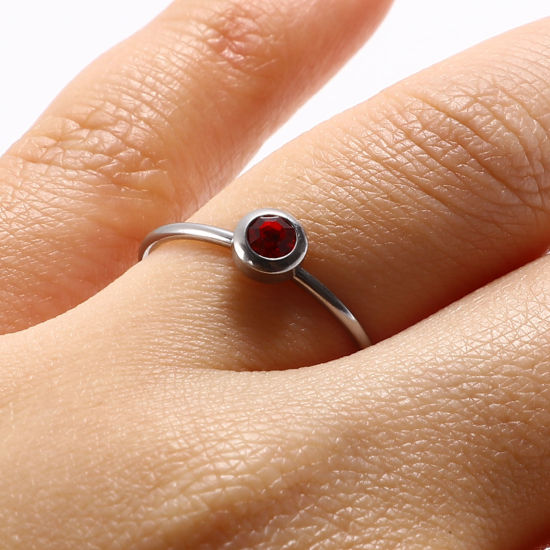 Image de Bagues en Acier Inoxydable Pierres de Naissance Non Ajustable Argent Mat Annulaire à Strass Coloré 16.5mm (Taille d'US 6) , 1 Pièce
