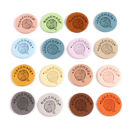 Microfiber Label Tags Ball of yarn Multicolor Round Pattern " Handmade " Faux Suede 25mm , 20 PCs