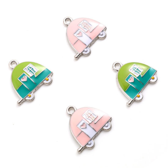 Immagine di Lega di Zinco Trasporto Charms Macchina Tono Argento Multicolore Smalto 20mm x 19mm , 5 Pz