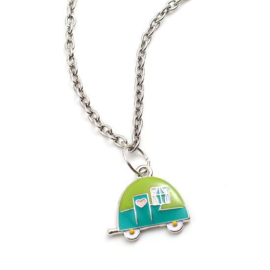 Immagine di Lega di Zinco Trasporto Charms Macchina Tono Argento Multicolore Smalto 20mm x 19mm , 5 Pz
