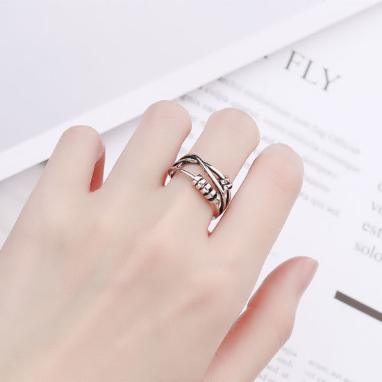 Picture of Open Adjustable Rings Silver Tone Multilayer Geometric 1 Piece