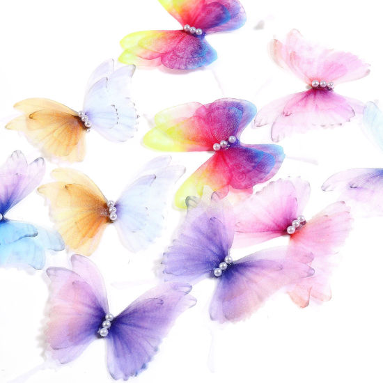 Picture of Organza Ethereal Butterfly Appliques Patches DIY Scrapbooking Multicolor Butterfly Animal Transparent 5cm x 4.5cm, 2 PCs