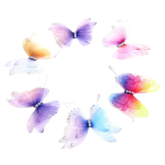 Picture of Organza Ethereal Butterfly Appliques Patches DIY Scrapbooking Multicolor Butterfly Animal Transparent 5cm x 4.5cm, 2 PCs
