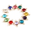 Bild von Messing + Glas Monatsstein Verbinder Vergoldet Bunt Rund Facettiert 15mm x 9mm, 5 Stück