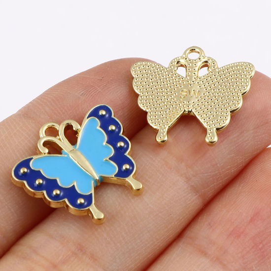 Immagine di Lega di Zinco Insetto Charms Farfalla Oro Placcato Multicolore 5 Pz