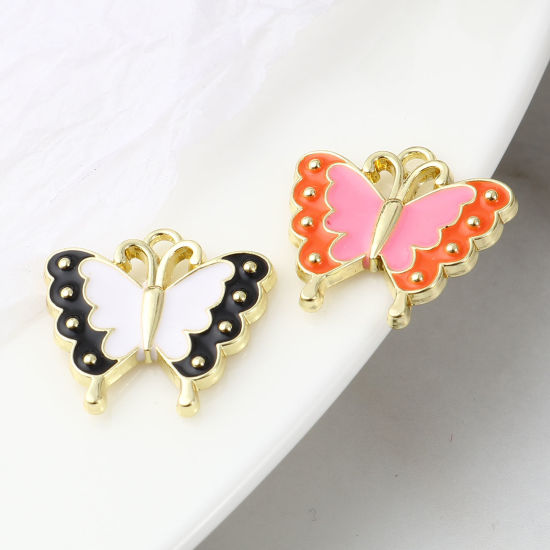 Immagine di Lega di Zinco Insetto Charms Farfalla Oro Placcato Multicolore 5 Pz
