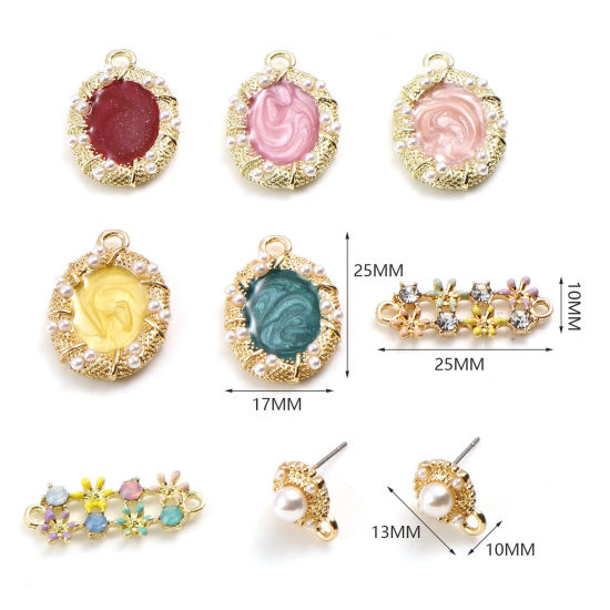 Picture of Zinc Based Alloy & Acrylic Gold Plated Multicolor 2 PCs
