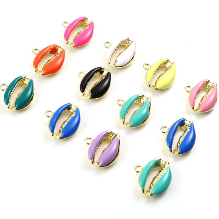 Zamak Colgantes Charms Concha Chapado en Oro Multicolor 5 Unidades