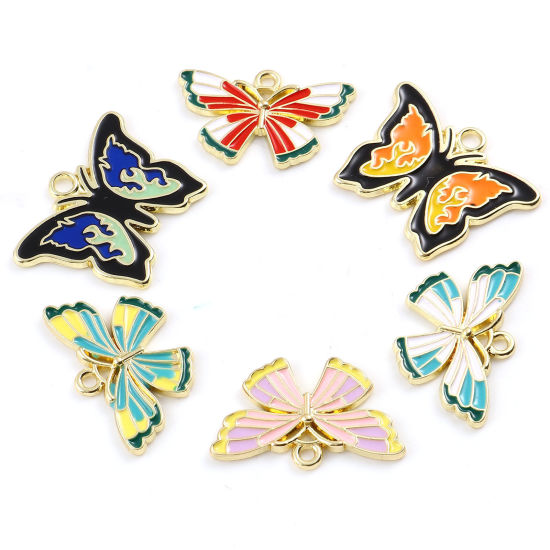 Immagine di Lega di Zinco Insetto Ciondoli Farfalla Oro Placcato Multicolore Smalto 5 Pz