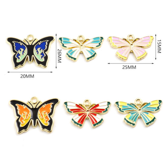 Immagine di Lega di Zinco Insetto Ciondoli Farfalla Oro Placcato Multicolore Smalto 5 Pz