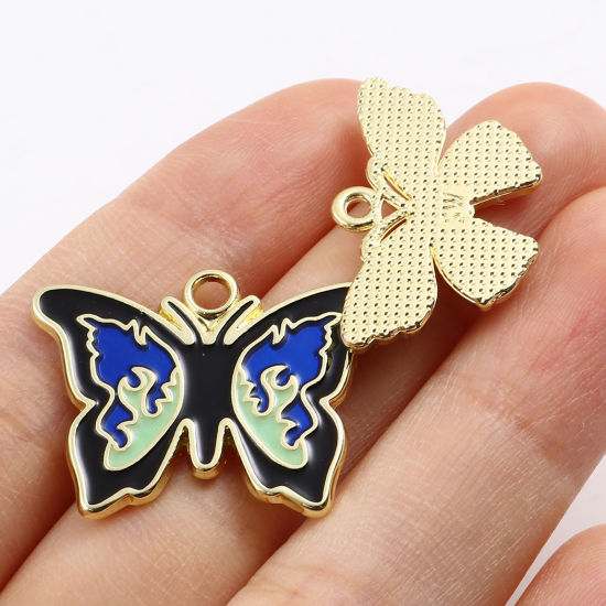 Immagine di Lega di Zinco Insetto Ciondoli Farfalla Oro Placcato Multicolore Smalto 5 Pz