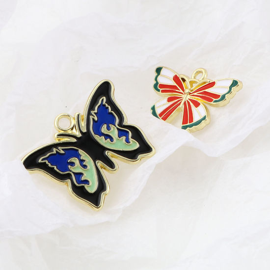 Immagine di Lega di Zinco Insetto Ciondoli Farfalla Oro Placcato Multicolore Smalto 5 Pz