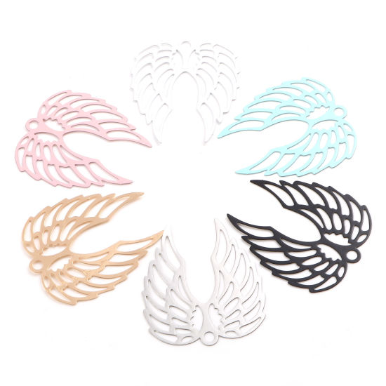 Immagine di Lega di Ferro Filigree Stamping Ciondoli Ali Multicolore Pittura 41mm x 36mm , 5 Pz