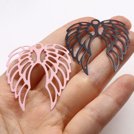 Immagine di Lega di Ferro Filigree Stamping Ciondoli Ali Multicolore Pittura 41mm x 36mm , 5 Pz