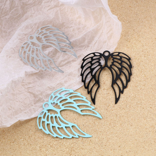 Immagine di Lega di Ferro Filigree Stamping Ciondoli Ali Multicolore Pittura 41mm x 36mm , 5 Pz