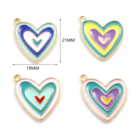 Immagine di Lega di Zinco San Valentino Charms Cuore Oro Placcato Multicolore Smalto 21mm x 19mm , 10 Pz