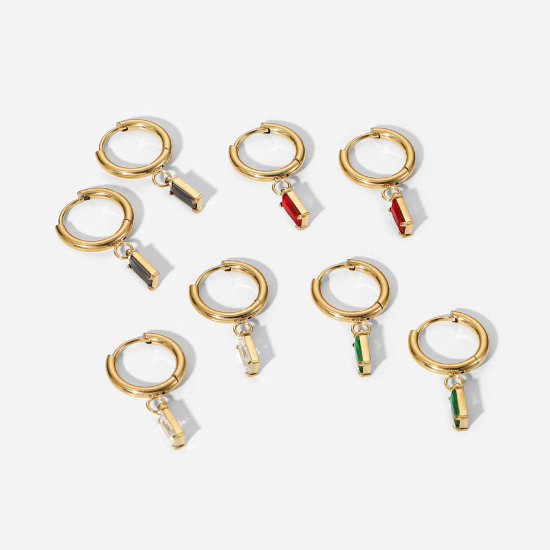 Imagen de Respetuoso del Medio Ambiente Dulce & Lindo piedra del zodíaco Oro Dorado de 14K Multicolor 304 Acero Inoxidable & Circón Artificial Rectángulo Pendientes Círculos Para Mujeres Cumpleaños 1 Par