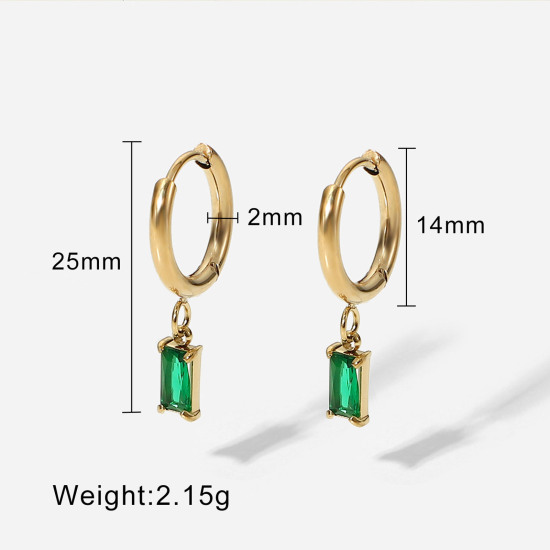Imagen de Respetuoso del Medio Ambiente Dulce & Lindo piedra del zodíaco Oro Dorado de 14K Multicolor 304 Acero Inoxidable & Circón Artificial Rectángulo Pendientes Círculos Para Mujeres Cumpleaños 1 Par