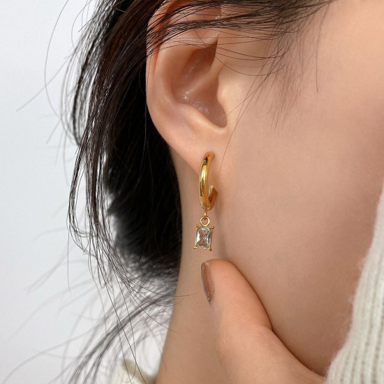 Imagen de Respetuoso del Medio Ambiente Dulce & Lindo piedra del zodíaco Oro Dorado de 14K Multicolor 304 Acero Inoxidable & Circón Artificial Rectángulo Pendientes Círculos Para Mujeres Cumpleaños 1 Par