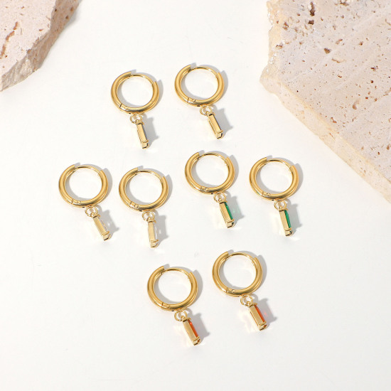 Imagen de Respetuoso del Medio Ambiente Dulce & Lindo piedra del zodíaco Oro Dorado de 14K Multicolor 304 Acero Inoxidable & Circón Artificial Rectángulo Pendientes Círculos Para Mujeres Cumpleaños 1 Par