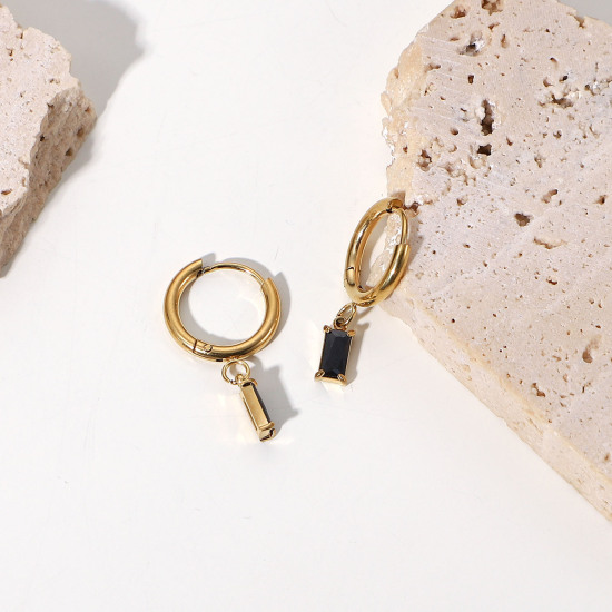 Imagen de Respetuoso del Medio Ambiente Dulce & Lindo piedra del zodíaco Oro Dorado de 14K Multicolor 304 Acero Inoxidable & Circón Artificial Rectángulo Pendientes Círculos Para Mujeres Cumpleaños 1 Par
