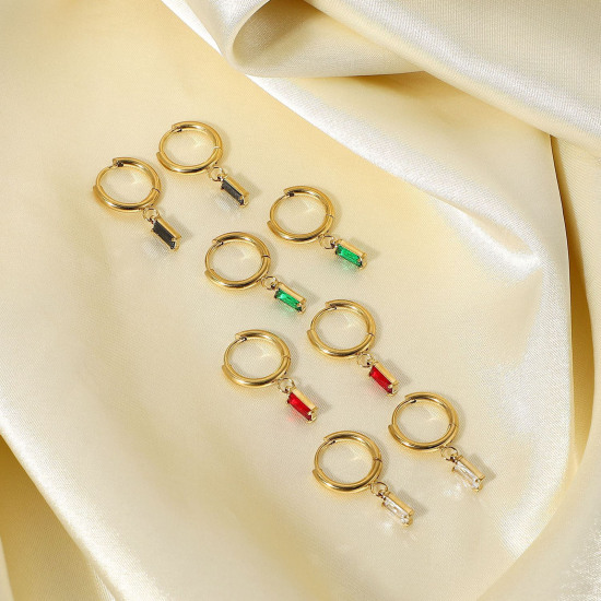 Imagen de Respetuoso del Medio Ambiente Dulce & Lindo piedra del zodíaco Oro Dorado de 14K Multicolor 304 Acero Inoxidable & Circón Artificial Rectángulo Pendientes Círculos Para Mujeres Cumpleaños 1 Par