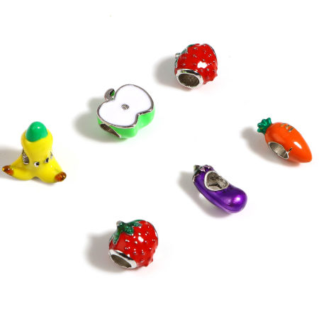 Zinc Based Alloy Spacer Large Hole Charm Beads Fruit Multicolor Enamel 5 PCs