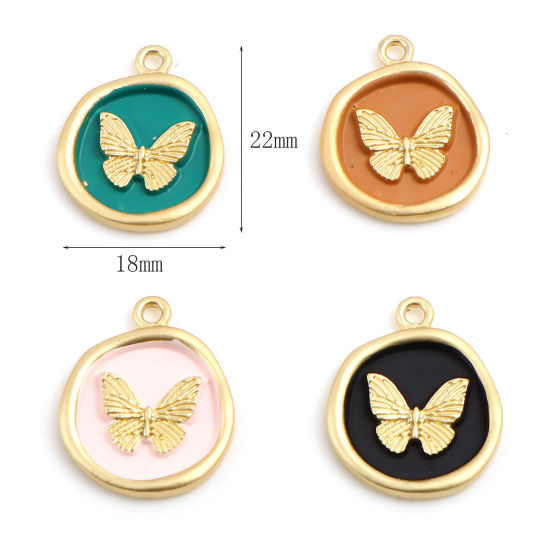 Immagine di Lega di Zinco Insetto Tondo Oro Opaco Multicolore Farfalla 22mm x 18mm , 5 Pz