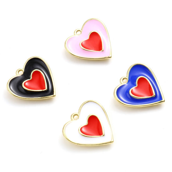 Immagine di Lega di Zinco San Valentino Charms Cuore Oro Placcato Multicolore 19mm x 18mm , 10 Pz