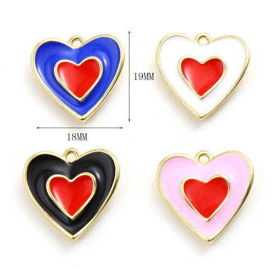 Immagine di Lega di Zinco San Valentino Charms Cuore Oro Placcato Multicolore 19mm x 18mm , 10 Pz
