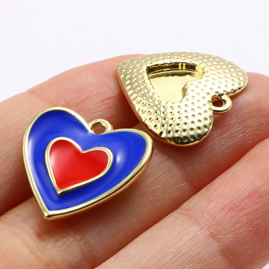 Immagine di Lega di Zinco San Valentino Charms Cuore Oro Placcato Multicolore 19mm x 18mm , 10 Pz