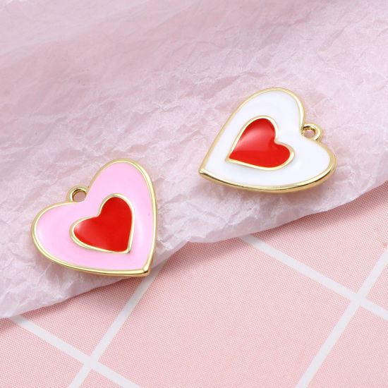 Immagine di Lega di Zinco San Valentino Charms Cuore Oro Placcato Multicolore 19mm x 18mm , 10 Pz