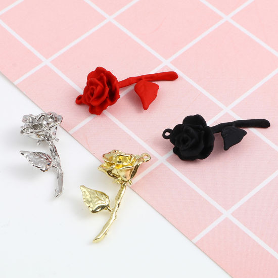 Picture of Zinc Based Alloy Valentine's Day Pendants Rose Flower Multicolor Painted 3.2cm x 1.3cm, 5 PCs