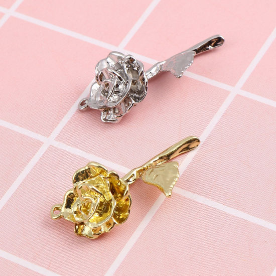 Picture of Zinc Based Alloy Valentine's Day Pendants Rose Flower Multicolor Painted 3.2cm x 1.3cm, 5 PCs
