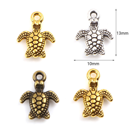 Image de Pendentifs Bijoux d'Océan en Alliage de Zinc Tortue de Mer Multicolore 13mm x 10mm, 50 Pcs
