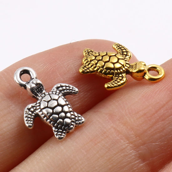 Image de Pendentifs Bijoux d'Océan en Alliage de Zinc Tortue de Mer Multicolore 13mm x 10mm, 50 Pcs