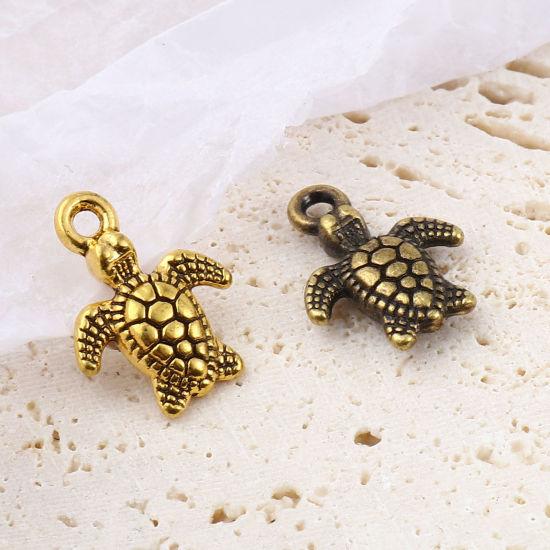 Image de Pendentifs Bijoux d'Océan en Alliage de Zinc Tortue de Mer Multicolore 13mm x 10mm, 50 Pcs