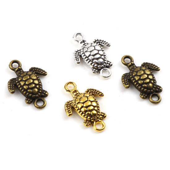 50 個 亜鉛合金 海ジュエリー コネクター ペンダント チャームパーツ 海亀 多色 21mm x 14mm、 の画像