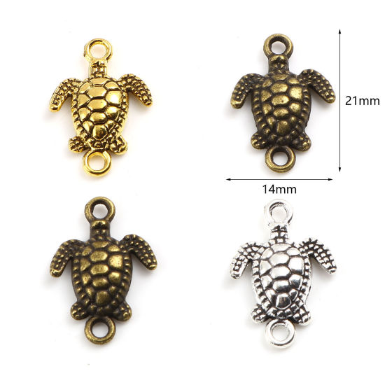 50 個 亜鉛合金 海ジュエリー コネクター ペンダント チャームパーツ 海亀 多色 21mm x 14mm、 の画像