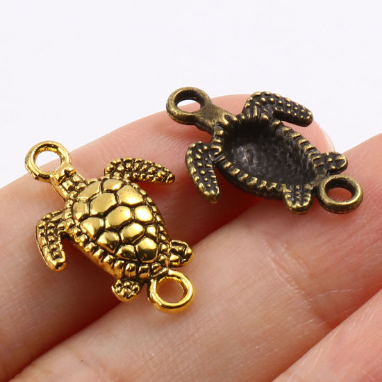50 個 亜鉛合金 海ジュエリー コネクター ペンダント チャームパーツ 海亀 多色 21mm x 14mm、 の画像