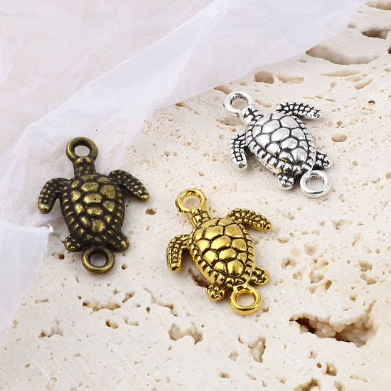 50 個 亜鉛合金 海ジュエリー コネクター ペンダント チャームパーツ 海亀 多色 21mm x 14mm、 の画像
