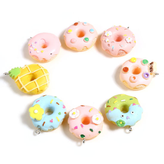 Bild von Harz Charms Donut Silberfarbe Bunt 26mm x 23mm, 5 Stück