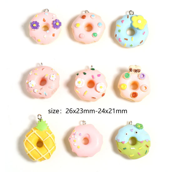 Bild von Harz Charms Donut Silberfarbe Bunt 26mm x 23mm, 5 Stück