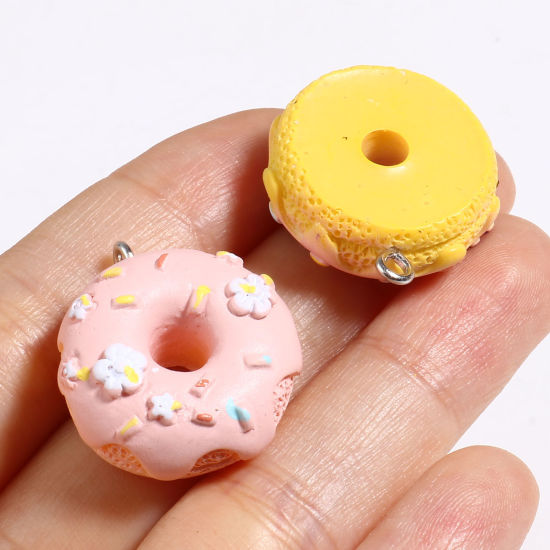 Bild von Harz Charms Donut Silberfarbe Bunt 26mm x 23mm, 5 Stück